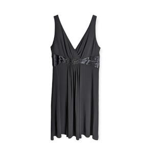 Jones New York Black Sleeveless V-Neck Silk Beaded Accent Cocktail Dress Size 16